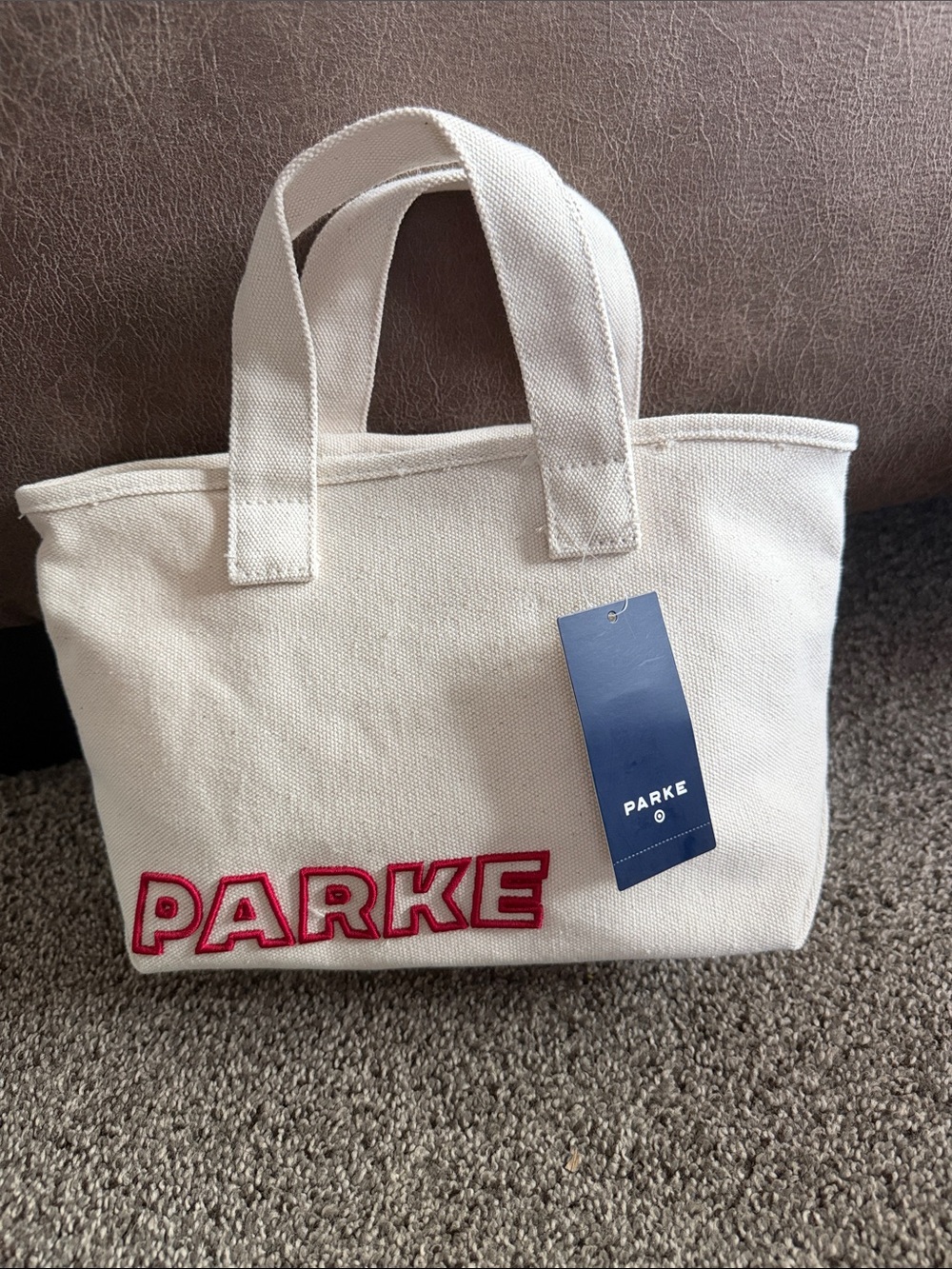 Parke x Target Cream Canvas Tote with Red Lettering